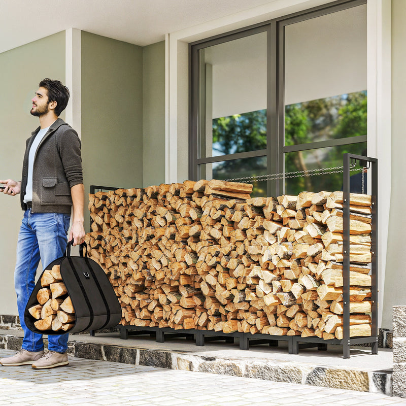 Legnaia Regolabile 235x31x116 cm con Telo Impermeabile e Catene in Acciaio Nero      