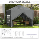 Gazebo da Giardino 3x3 m Pieghevole con 4 Pannelli Laterali in Acciaio e Tessuto Oxford Grigio Chiaro   