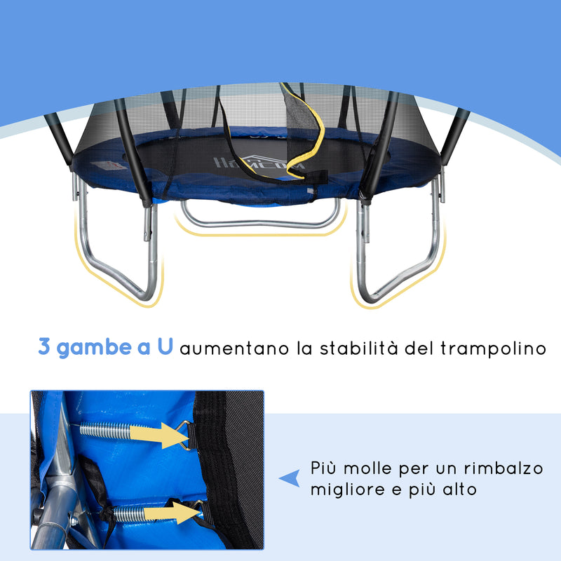Trampolino Tappeto Elastico per Bambini Ø225x235 cm in Acciaio e PVC Nero e Blu