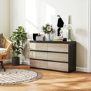 Comò Cassettiera 6 Cassetti 120x39x75 cm con Maniglie a Gola in Legno Nera e color Legno   