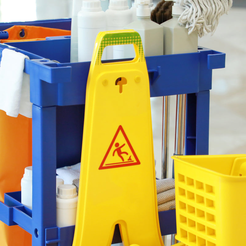 Carrello Pulizie 3 Ripiani Sacco da 100L 121x50,5x96,5 cm Blu Giallo e Grigio  