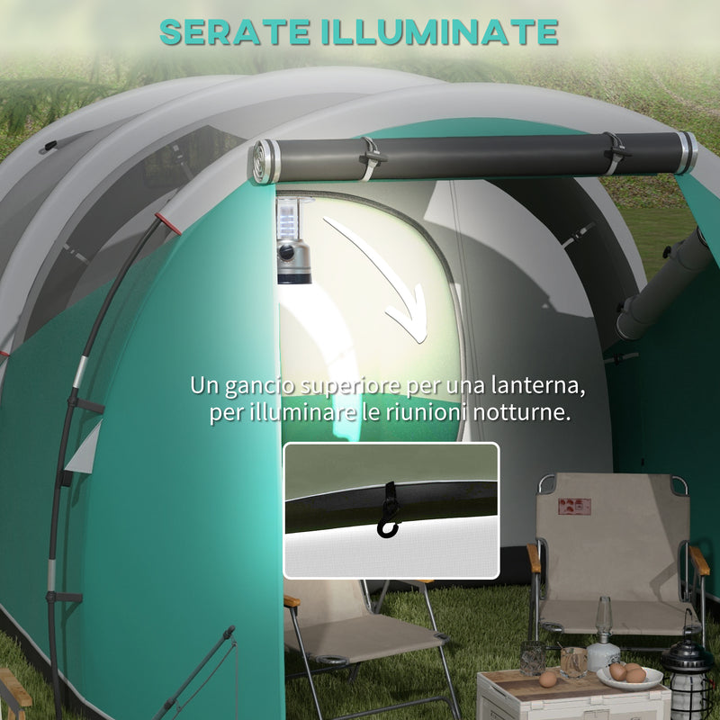 Tenda da Campeggio 2-4 Posti Impermeabile a Tunnel con Borsa di Trasporto 460x260x190 cm in Poliestere Verde