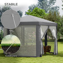 Gazebo da Giardino Esagonale 390x390x250 cm con Doppio Ingresso in Metallo e Poliestere Grigio  