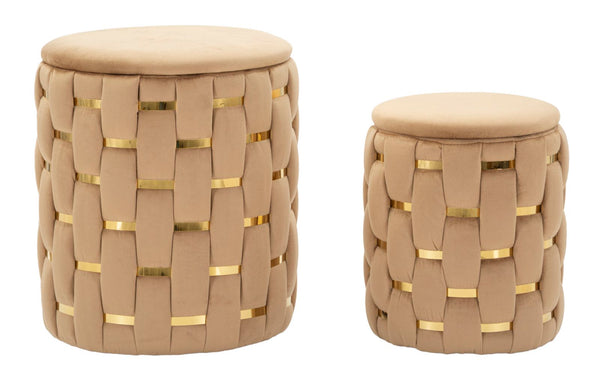 acquista Puff con Contenitore Shanty Oro Set 2 Pz Ø37x42 cm - Ø28x35 cm in Ferro e MDF e Spugna e Poliestere Oro