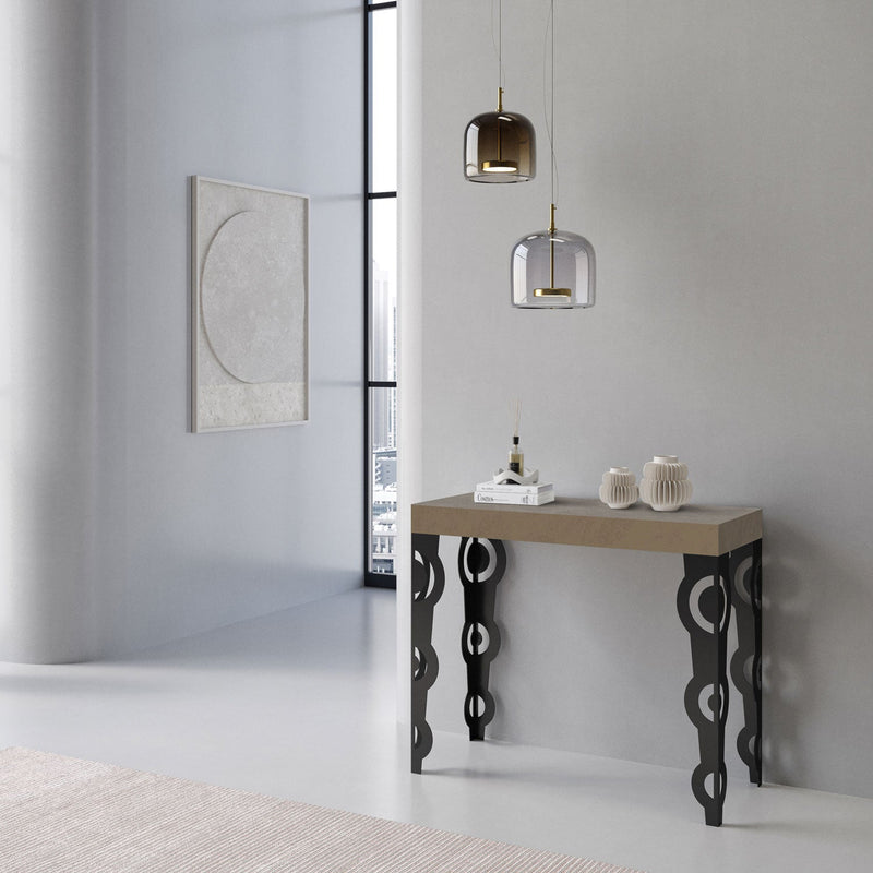 Consolle Allungabile 90-300x40x77 cm Karamay Tortora Telaio Antracite 