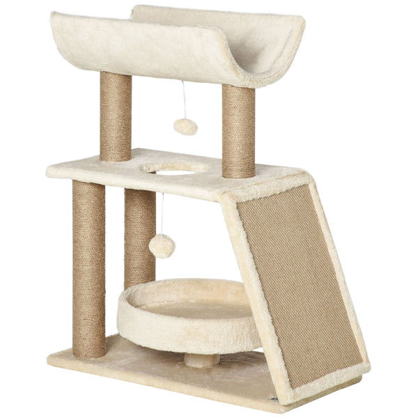 sconto Albero Tiragraffi 60x30x76 cm con Cucce e Pannello in Sisal Marrone Chiaro