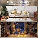 Renna Natalizia Luminosa con Slitta 82x32x120 cm con 175 LED Bianco Caldo 8 Modalità Timer e IP44 in Metallo e Rattan PP Marrone      