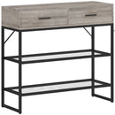 Consolle da Ingresso 100x35x92 cm con 2 Cassetti 2 Ripiani e Gancio Laterale in Legno e Metallo Nero e Legno      