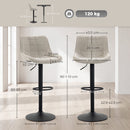 Set 2 Sgabelli Bar Girevoli Regolabili 47x53x90-110 cm con Base in Metallo e Schienale Bianco Crema      