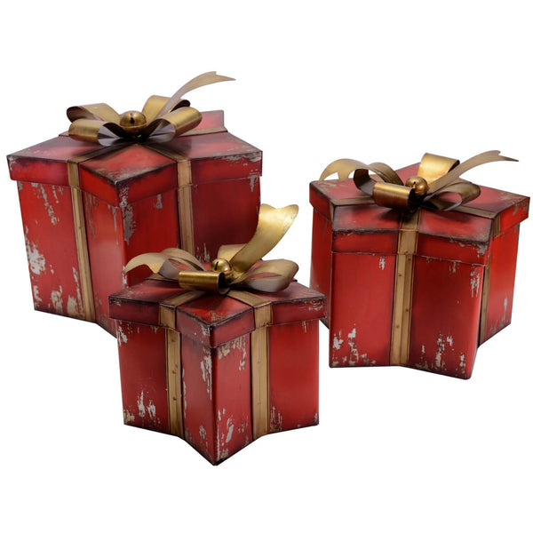 Set 3 Boîtes de Noël Métal 32x31x34cm Adami Rouge et Etoile Or online