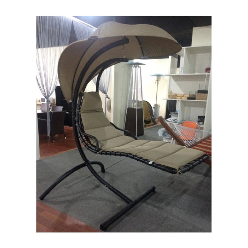 Dondolo da Giardino Pensile in Metallo con Cuscino e Parasole 120x175x220cm Pendent Beige