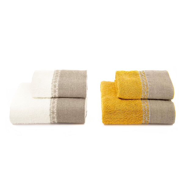 online Ensemble d'éponges 4 pièces visage + serviettes d'invité avec volant et dentelle de lin Garrini Bryanna Bronze