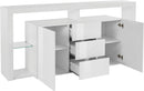 Credenza con 2 Ante 3 Cassetti e Ripiani in Vetro a Giorno 180x40x80 cm Essential 2A 3C Bianco Lucido  