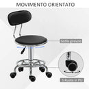 Sgabello per Estetista con 5 Rotelle 38x48x70,5-86 cm Schienale Curvo e Altezza Regolabile Nero
