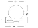 Lampada Applique a Sfera Opale in Alto Colore Nero Diametro 20Cm per Esterno Linea Globo Sovil
