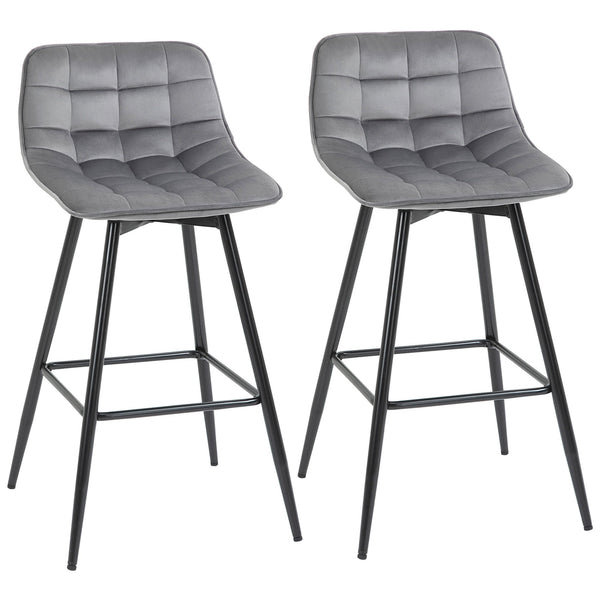 Lot de 2 Tabourets de Bar Rembourrés 45x47x88 cm en Métal et Tissu Velours Gris sconto