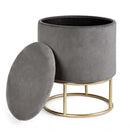 Sgabello Contenitore Polina Tondo Grigio Opal Imbottito in Tessuto effetto Velluto