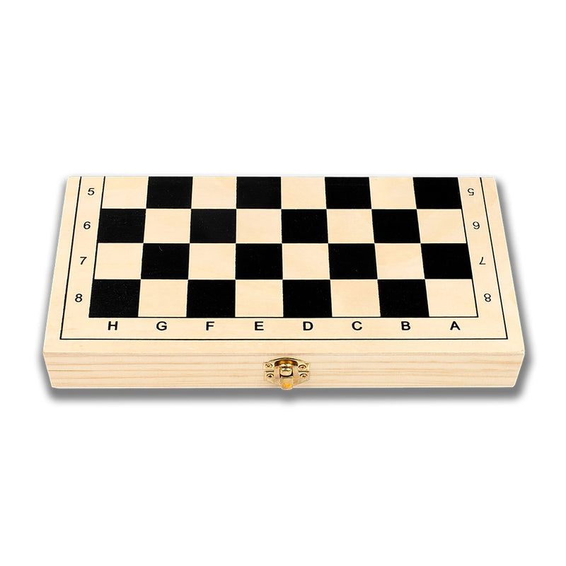 Set di Giochi 3 in 1 Scacchi Dama Backgammon in Legno Salvaspazio 29x29 cm      