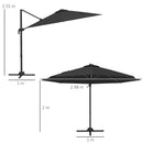 Ombrellone a Braccio per Esterno con Luci a LED e Angolo Regolabile Ø3x2,5 m in Alluminio e Poliestere Grigio