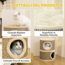Cuccia per Gatti 35,5x35,5x49 cm Struttura Tiragraffi a Torre con 2 Nicchie Corda in Sisal e Alga Marina Cachi      