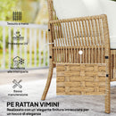 Set 3 Pezzi da Giardino con Divanetto Chaise Longue e Tavolino da Caffè in Acciaio e Rattan PE Crema      