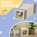 Tunnel per Gatti Pieghevole 98x30x30 cm con Tiragraffi in Peluche e Sisal Crema  