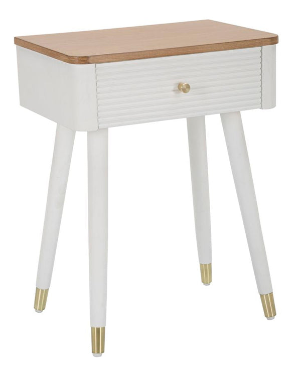 sconto Table de chevet Matera 45x62x32 cm en bois MDF et fer, blanc/marron
