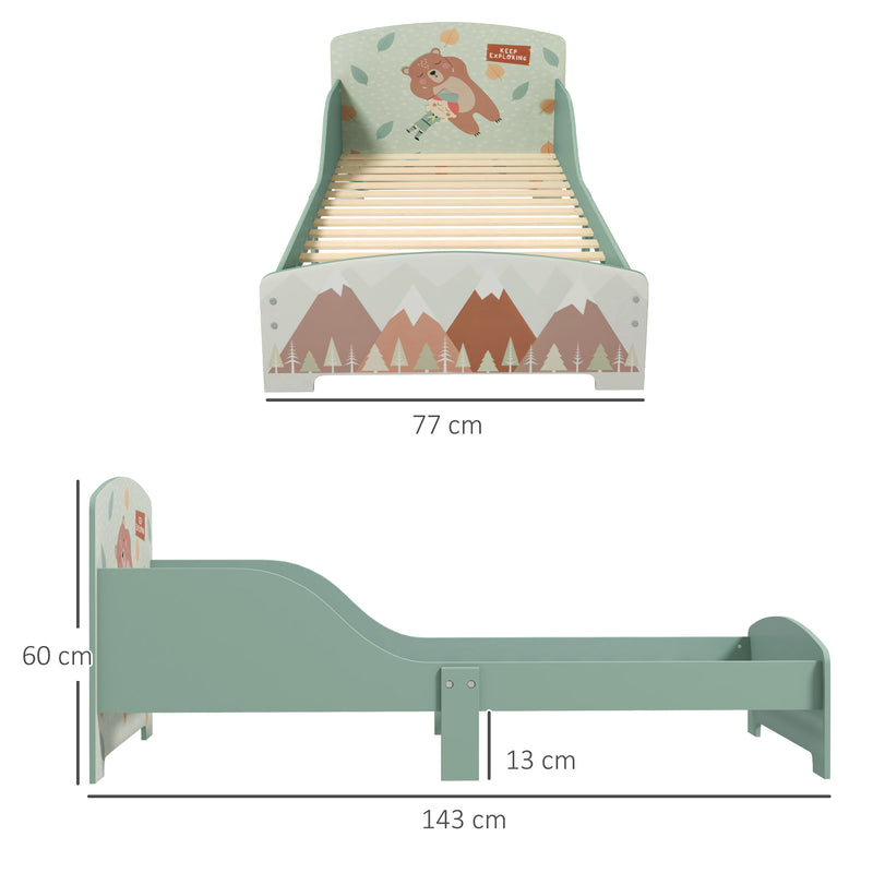 Struttura Letto Singolo per Bambini 77x143x60 cm con Bordi Rialzati e Doghe Verde  
