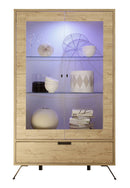 Vetrina Mobile da Salotto 2 Ante 1 Cassetto in Melamina Vetro 173x106x50cm TFT  Palma Quercia Sherwood