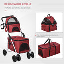 Passeggino Doppio per Cani e Gatti Pieghevole 82x48x100 cm in Metallo e Tessuto Oxford Rosso