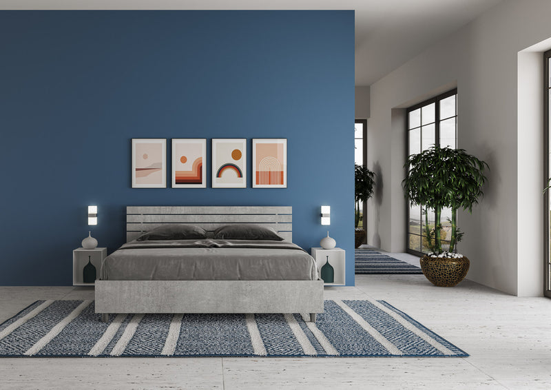 Letto Matrimoniale con Alzata Comoda Testata Inclinata a Doghe Ankel Cemento Varie Misure