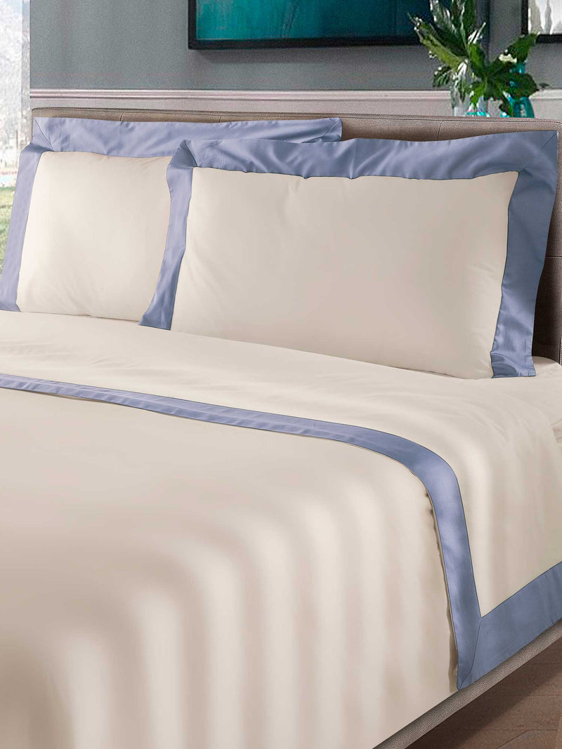 Set Lenzuola Sopra Sotto e Federe Bordi in Raso Garrini Eveline Avorio/Valanga Varie Misure