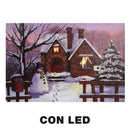 Quadro con led legno casa innevata multicolor rettangolare cm 60x40xh1,8