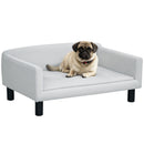 Cuccia Divano per Cani da Interno 82x54x36 cm in Legno di Betulla e Rivestimento Effetto Velluto Grigio Chiaro  