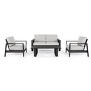 Set Salotto da Giardino Divano 2 Poltrone e Tavolino con cuscini in alluminio grigio