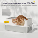 Lettiera per Gatti con Bordi Rialzati 60x40x28 cm in Acciaio Inox e PP Grigio Chiaro   