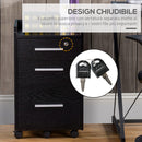 Cassettiera Portadocumenti 39,2x40x65,4 cm Cassetti con Chiavi di Sicurezza e 5 Ruote in MDF Nero  