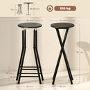 Set 4 Sgabelli Bar Pieghevoli 34x30x70 cm con Doppio Poggiapiedi in Legno e Acciaio Nero      
