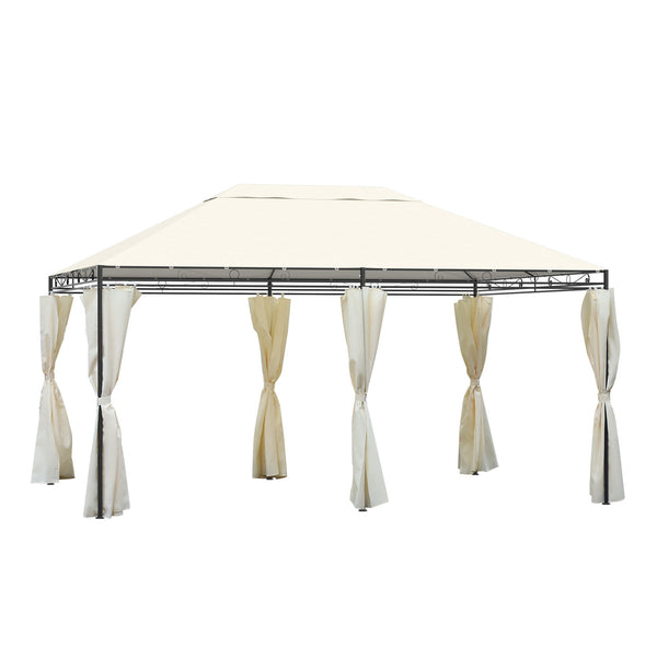 online Gazebo Rectangulaire avec Structure en Métal Robuste et Rideaux Latéraux Crème 4x3m