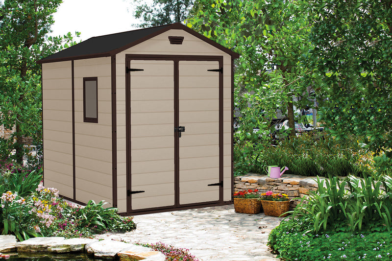 Casetta da Giardino Porta Attrezzi 185,8x236,8x227 cmin Resina Effetto Legno Keter Manor 6x8 Beige