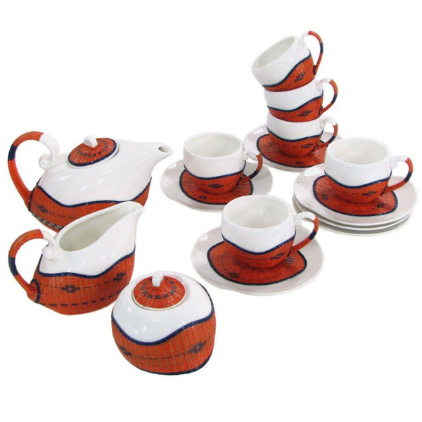 sconto Set Tazze The 9 Pezzi con Teiera e Lattiera in Porcellana Decoro in Bambù Arancione