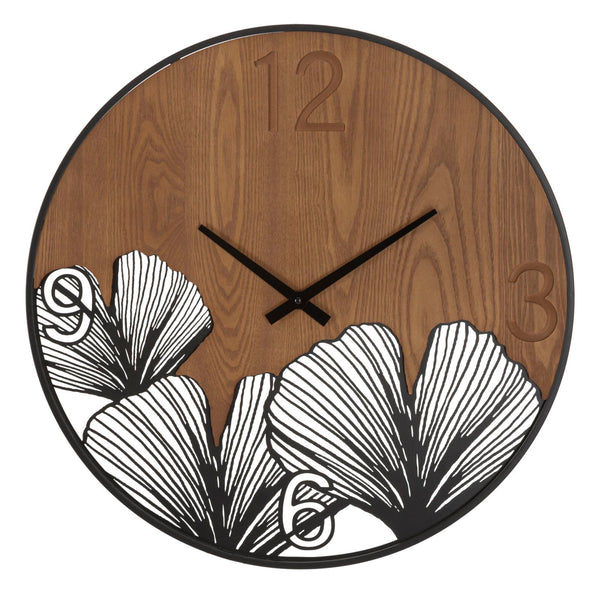 acquista Orologio da Muro Super Wood/Leaf 60x2x60 cm in Ferro e MDF Nero e Marrone