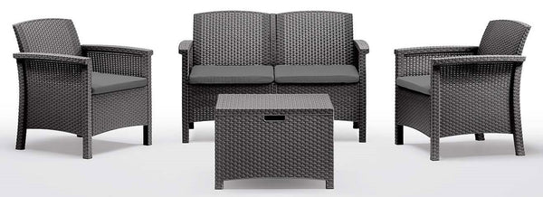 prezzo Ensemble de jardin canapé 2 fauteuils et table basse en polypropylène anthracite