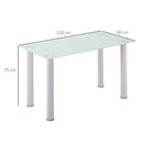 Tavolo Rettangolare 120x60x75 cm in Metallo e Vetro Temperato Bianco