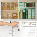 Credenza da Cucina 100x40x62 cm con 3 Armadietti 2 Cassetti e Portaspezie in Legno Ingegnerizzato Bianco      