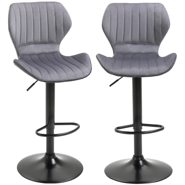 sconto Lot de 2 Tabourets de Bar 47x51,5x91,5-113,5 cm en Polyester Velours Gris