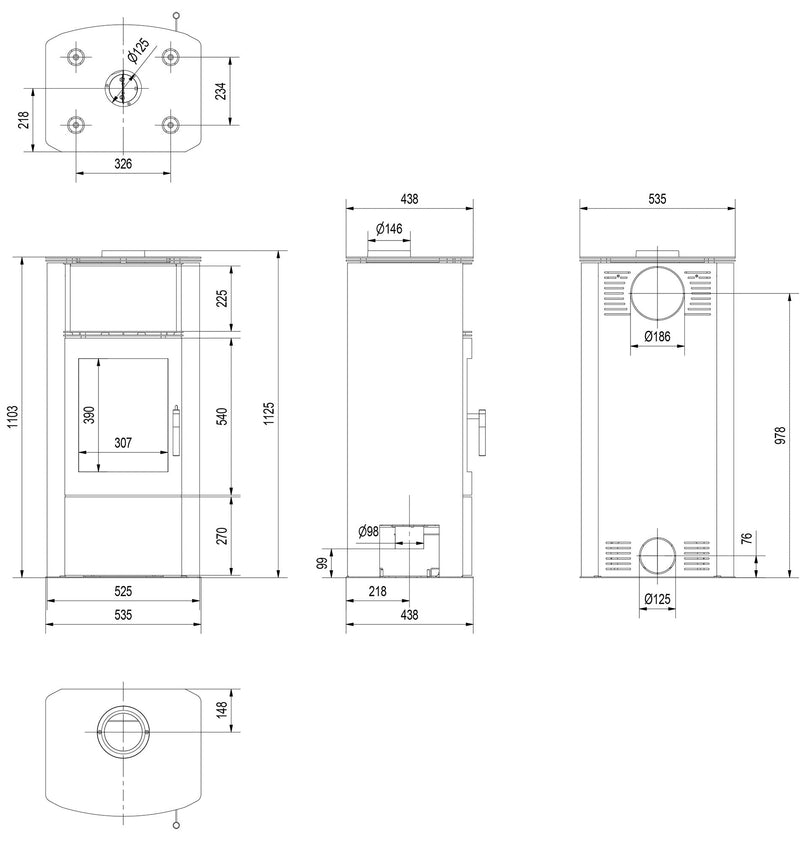 Stufa a Legna 8KW in Acciaio Flig Ventura Nera