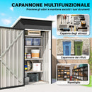 Casetta da Giardino 107,5x91x185 cm con Prese d'Aria e Porta Bloccabile in Acciaio Grigio Scuro      