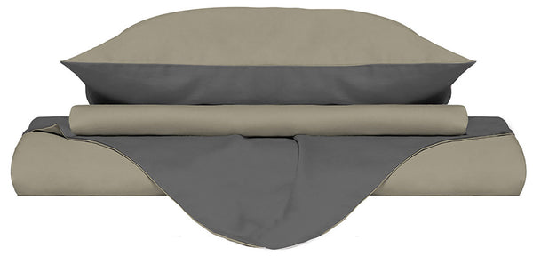 Housse de couette avec sac et taies d'oreiller double face gris tourterelle/fumée acquista