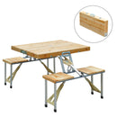 Tavolino da Campeggio Picnic Pieghevole in legno con 4 sedie 